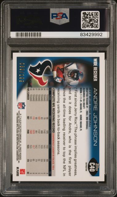 2010 Topps Chrome Blue Refractor #C40 Andre Johnson #089/199 PSA 8