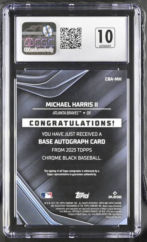 2023 Topps Chrome Black Autographs Green Refractor #CBA-MH Michael Harris II #69/99 CGC 10 (Auto 10) (Rookie)