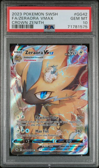 2023 Pokemon Crown Zenith #GG42 Zeraora VMax- Full Art PSA 10