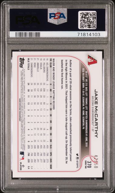 2022 Topps Mother's Day Pink #370 Jake McCarthy #42/50 PSA 9 (Rookie)