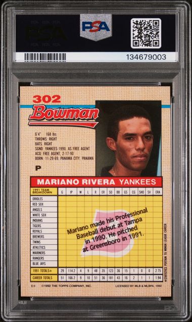 1992 Bowman #302 Mariano Rivera PSA 10 (Rookie)