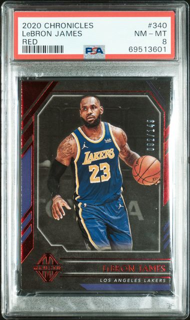 2020-21 Panini Chronicles Majestic Red #340 LeBron James #092/149 PSA 8