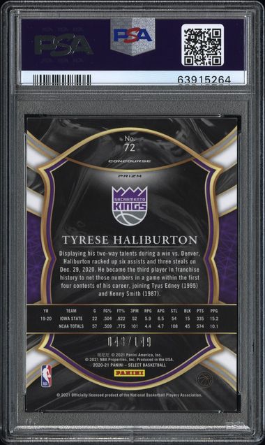 2020-21 Panini Select White Prizm #72 Tyrese Haliburton #043/149 PSA 8.5 (Rookie) | Eastridge Sports Cards