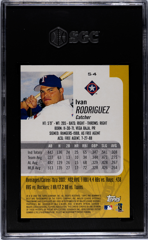 2002 Bowman's Best #54 Ivan Rodriguez SGC 10