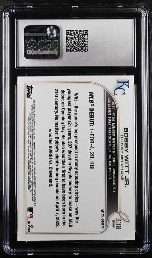 2022 Topps Chrome Update Purple Refractor #USC176 Bobby Witt Jr. CGC 8.5 (Rookie)