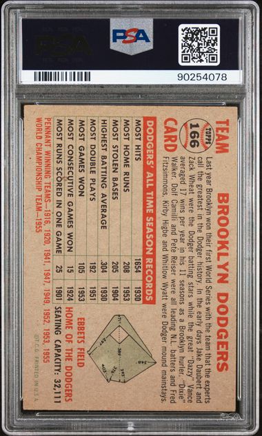 1956 Topps Gray Back #166 Brooklyn Dodgers PSA 6