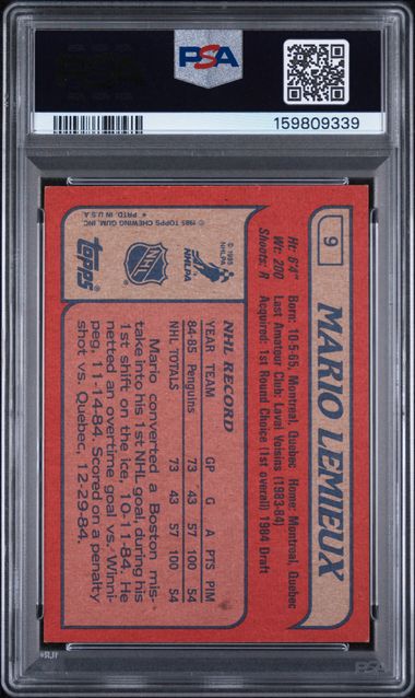 1985-86 Topps #9 Mario Lemieux PSA 6 (Rookie)