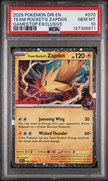 2025 Pokemon Destined Rivals Gamestop Exclusive #070 Team Rocket's Zapdos PSA 10