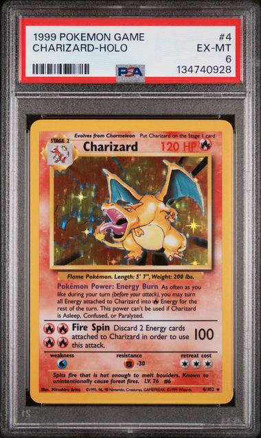 1999 Pokemon Base Set Unlimited #4 Charizard - Holo PSA 6