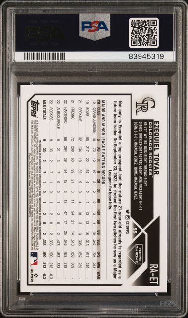 2023 Topps Chrome Rookie Autograph Aqua Wave Refractor #RAET Ezequiel Tovar #023/199 PSA 10 (Rookie)