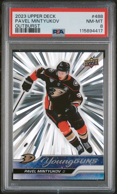 2023-24 Upper Deck Outburst #488 Pavel Mintyukov PSA 8 (Rookie)