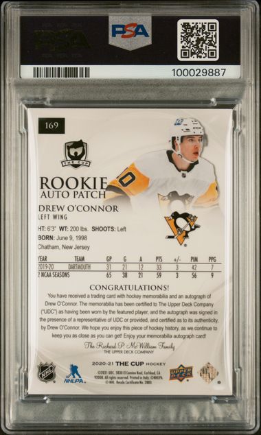 2020-21 Upper Deck The Cup #169 Drew O'Connor #123/249 PSA 9 (Rookie)