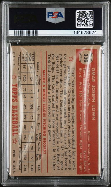 1952 Topps #330 Turk Lown PSA 3