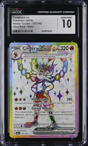 2024 Pokemon Stellar Crown #157 Cinderace ex- Ultra Rare CGC 10