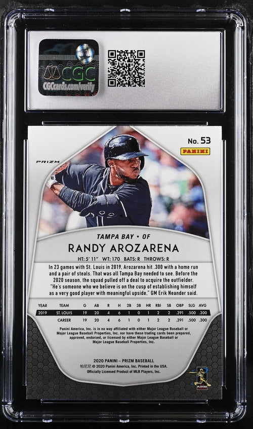2020 Panini Prizm Carolina Blue #53 Randy Arozarena CGC 10 (Rookie)