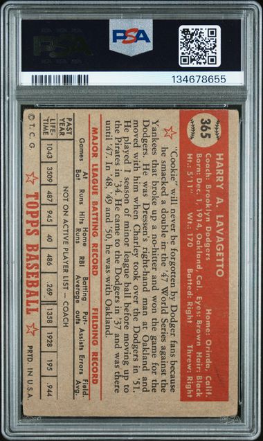 1952 Topps #365 Cookie Lavagetto PSA 1.5