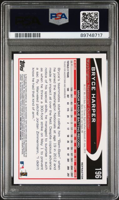 2012 Topps Chrome Refractor #196 Bryce Harper PSA 10 (Rookie)