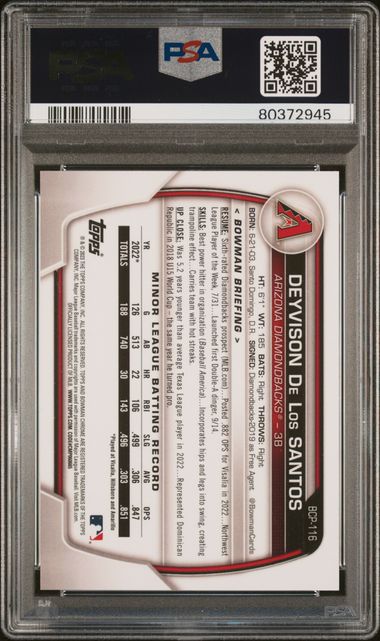 2023 Bowman Chrome Prospects Lava Refractors #BCP116 Deyvison De Los Santos #361/399 PSA 10 | Eastridge Sports Cards