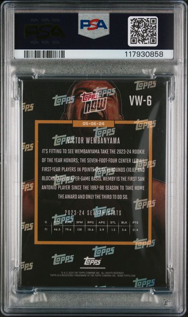 2023-24 Topps Now #VW6 Victor Wembanyama PSA 8 (Rookie)