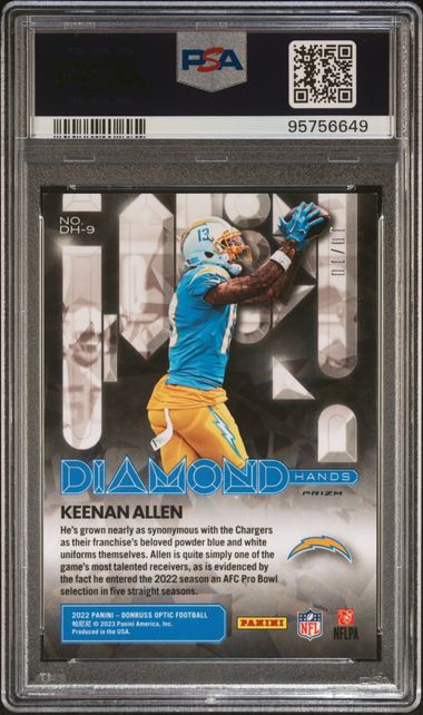 2022 Donruss Optic Diamond Hands Gold #DH9 Keenan Allen #10/10 PSA 9