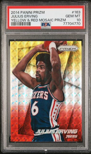 2014-15 Panini Prizm Yellow & Red Mosaic Prizm #163 Julius Erving PSA 10