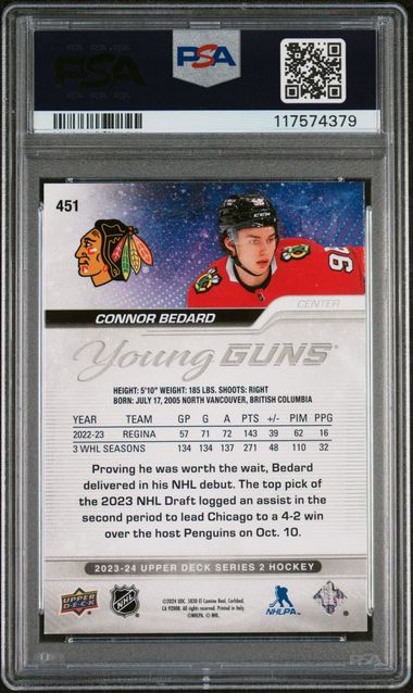 2023-24 Upper Deck #451 Connor Bedard PSA 9 (Rookie)