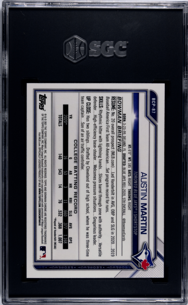 2021 Bowman Chrome Prospects #BCP87 Austin Martin SGC 9.5