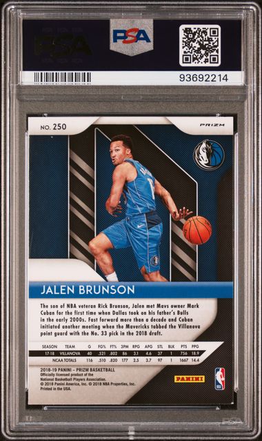 2018-19 Panini Prizm Green Prizm #250 Jalen Brunson PSA 10 (Rookie)
