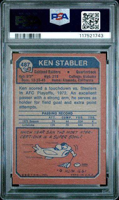 1973 Topps #487 Ken Stabler PSA 4 (Rookie)