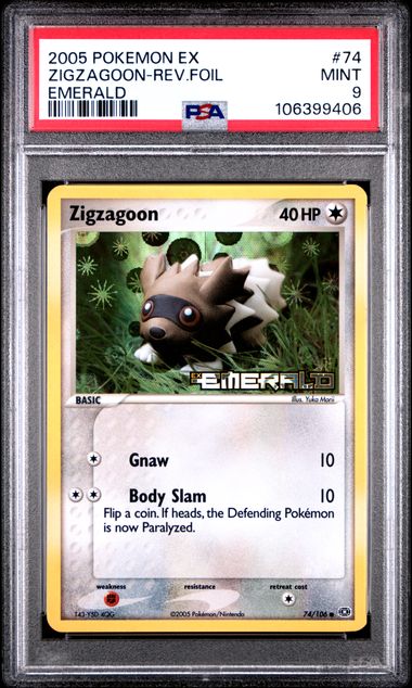 2005 Pokemon Emerald #74 Zigzagoon- Reverse Holo PSA 9