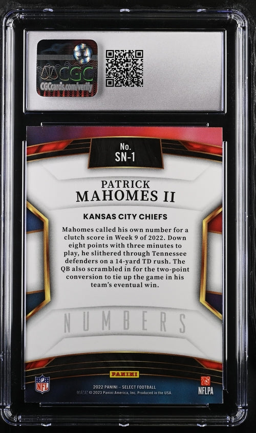 2022 Panini Select Numbers #SN-1 Patrick Mahomes II CGC 9.5