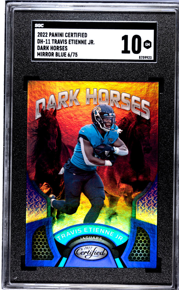 2022 Panini Certified Dark Horses Mirror Blue #DH-11 Travis Etienne Jr. #06/75 SGC 10