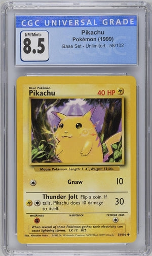 1999 Pokemon Base Set Unlimited #58 Pikachu CGC 8.5