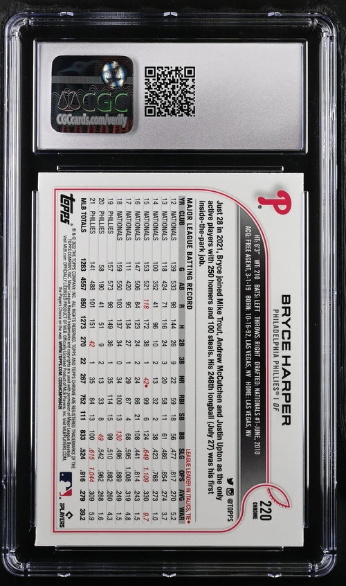 2022 Topps Chrome Sonic Black & White RayWave Refractor #220 Bryce Harper CGC 9