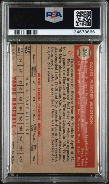 1952 Topps #366 Dave Madison PSA 3