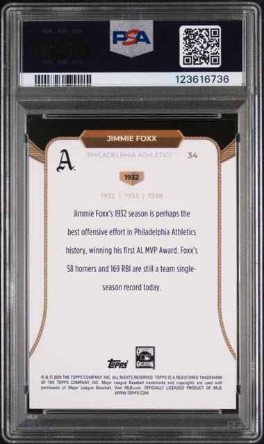2025 Topps Welcome to the Club 3x MVP Black Foil #34 Jimmie Foxx #01/10 PSA 9