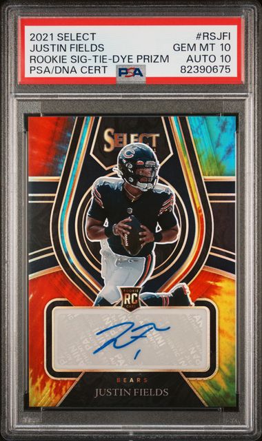 2021 Panini Select Rookie Signatures Tie-Die Prizm #RSJFI Justin Fields #23/25 PSA 10 (Auto Grade 10) (Rookie)