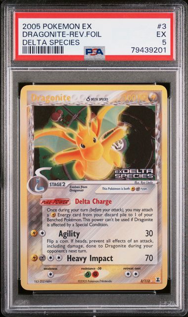 2005 Pokemon Delta Species #3 Dragonite- Reverse Holo PSA 5
