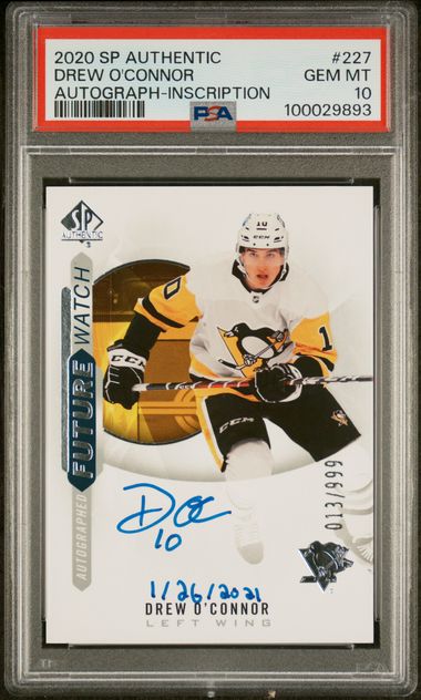 2020-21 SP Authentic Inscribed #227 Drew O'Connor #013/999 PSA 10 (Rookie)