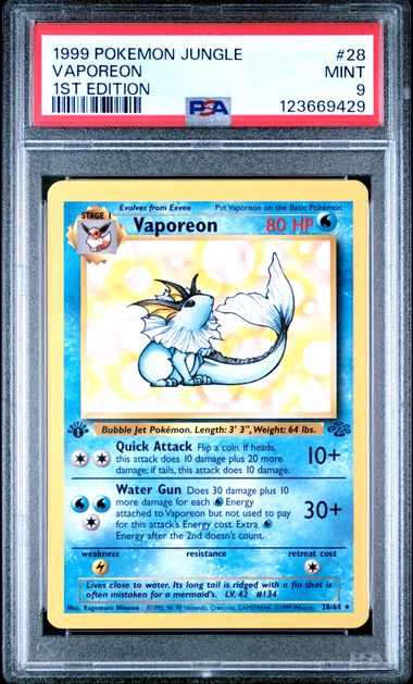 1999 Pokemon Jungle 1st Edition #28 Vaporeon PSA 9