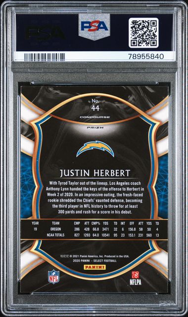 2020 Panini Select Silver Prizm #44 Justin Herbert PSA 9 (Rookie)