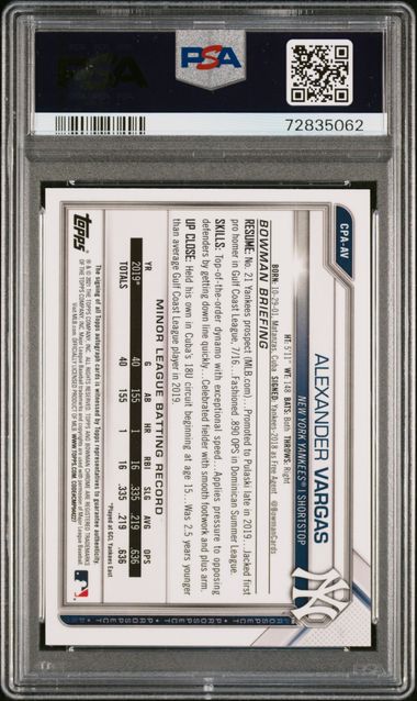 2021 Bowman Chrome Prospects Green Shimmer Auto #CPAAV Alexander Vargas #68/99 PSA 9