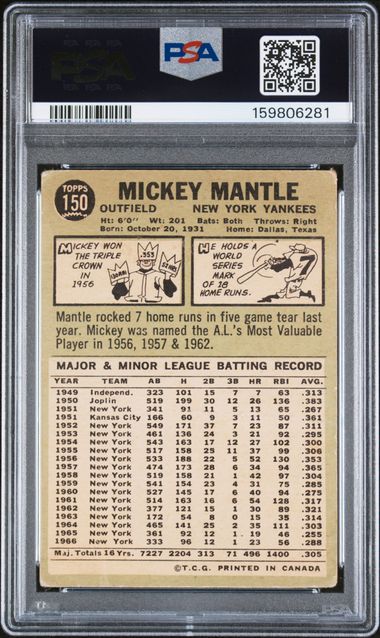 1967 O-Pee-Chee #150 Mickey Mantle PSA 1