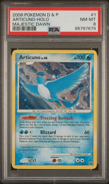 2008 Pokemon Majestic Dawn #1 Articuno- Holo PSA 8