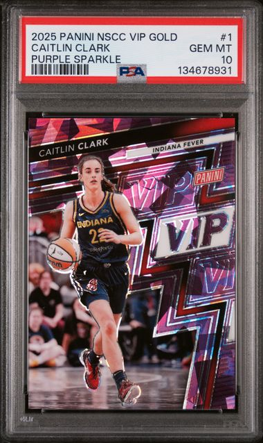2025 Panini The National VIP Gold Purple Sparkle #1 Caitlin Clark #01/50 PSA 10