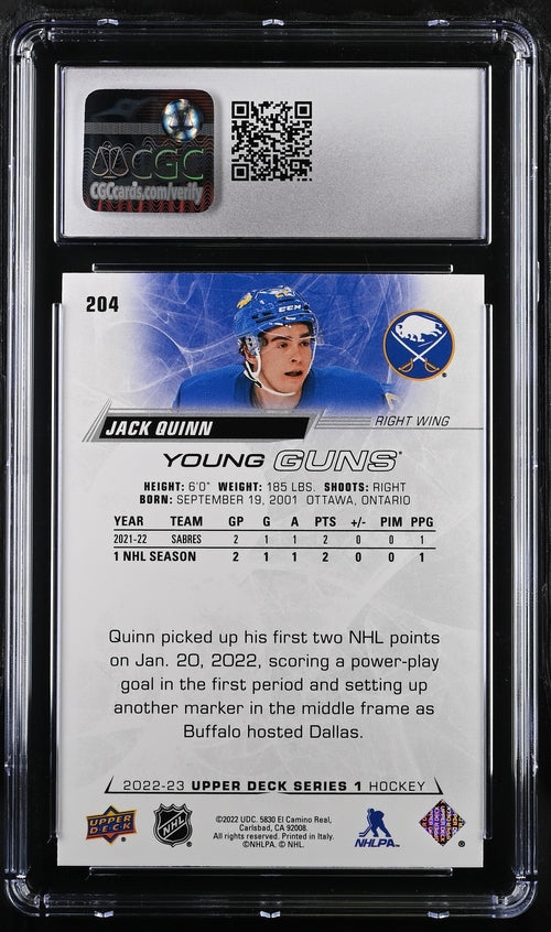 2022-23 Upper Deck #204 Jack Quinn CGC 9.5 (Rookie)