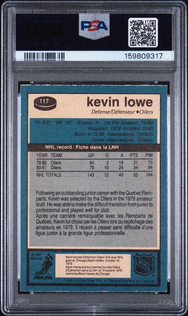 1981-82 O-Pee-Chee #117 Kevin Lowe PSA 4 (Rookie)