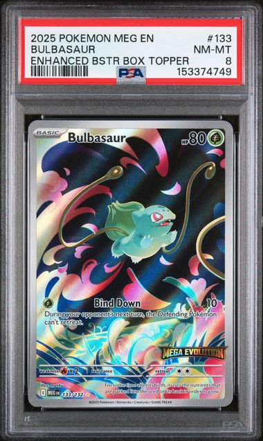 2025 Pokemon Mega Evolution Enhanced Box Topper #133 Bulbasaur PSA 8