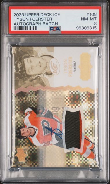 2023-24 Upper Deck Ice Auograph Patch #108 Tyson Foerster #33/49 PSA 8 (Rookie)