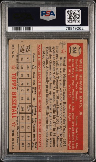 1952 Topps #261 Willie Mays PSA 1(MK)